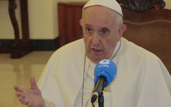 Pope Francis speaks during an interview with Carlos Herrera of COPE, the radio network owned by the Spanish bishops' conference, at the Vatican in late August. In a 90-minute interview, the pope addressed the situation in Afghanistan, the legalization of 