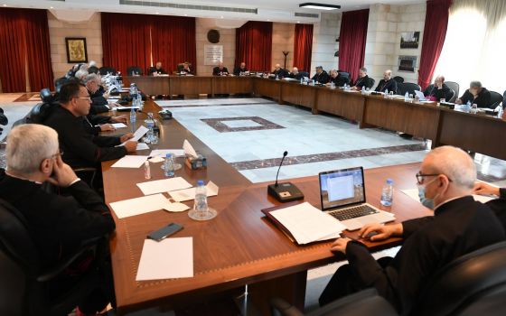 Maronite Catholic bishops of Lebanon participate in a monthly meeting at Bkerke, the Maronite patriarchate near Beirut, Sept. 1, 2021. (CNS photo/Mychel Akl, courtesy Maronite Patriarchate)