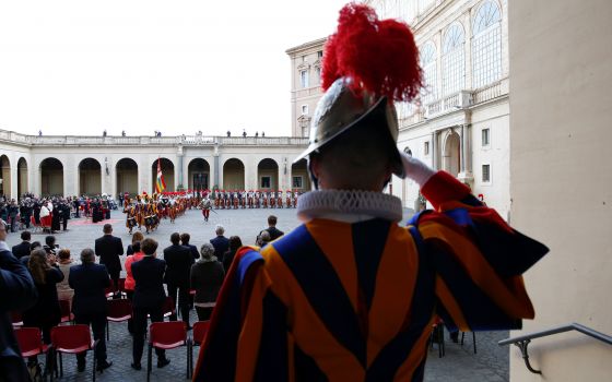 Swiss Guards attend their swearing-in ceremony at the Vatican May 6, 2021. A new barracks, designed by a Switzerland-based architectural firm, will have more modern living quarters with spacious meeting areas. (CNS photo/Remo Casilli, Reuters)