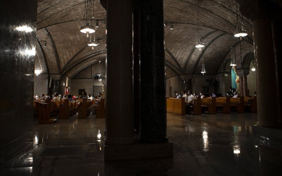 People attend Mass in the Crypt Church at the Basilica of the National Shrine of the Immaculate Conception in Washington Sept. 16. (CNS/Tyler Orsburn)