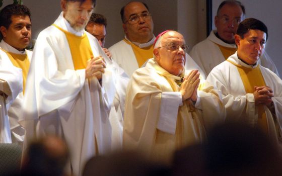 Bishop Raymundo J. Peña is seen in this 2006 file photo, when he was bishop of the Diocese of Brownsville, Texas. Bishop Peña, who retired in 2009, died Sept. 24, 2021, under palliative care at a nursing home in San Juan, Texas. He was 87. (CNS photo/Brad