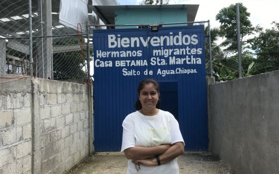 Franciscan Sister Diana Muñoz, a human rights lawyer, poses for a photo outside Casa Betania Santa Martha June 29, 2019, in Salto de Agua, Mexico. In October 2021, the shelter was raided twice within a week by armed individuals claiming to be government o