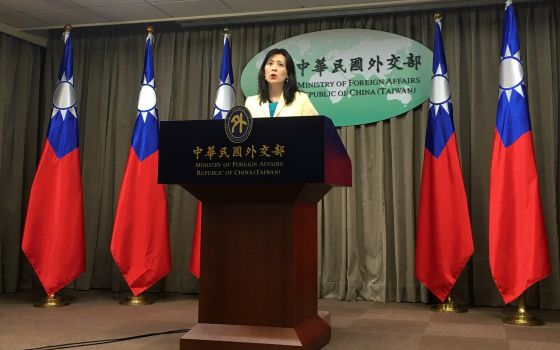 Joanne Ou, spokeswoman for Taiwan's Foreign Ministry, speaks at a news conference in Taipei, Taiwan, in this Feb. 11, 2020, file photo. (CNS photo/Ben Blanchard, Reuters)