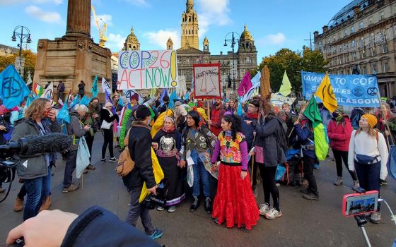 Climate activists, many from faith-based groups, arrive in Glasgow, Scotland, Oct. 30, 2021, ahead of COP26. (EarthBeat photo/Brian Roewe)