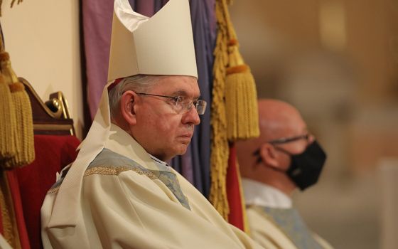 Archbishop José Gomez of Los Angeles, president of the U.S. Conference of Catholic Bishops, concelebrates Mass at the Basilica of the National Shrine of the Assumption of the Blessed Virgin Mary Nov. 15, 2021, in Baltimore.