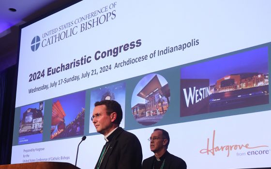 Auxiliary Bishop Andrew Cozzens of St. Paul and Minneapolis listens to a question during a Nov. 17 session of the fall general assembly of the U.S. Conference of Catholic Bishops in Baltimore. (CNS/Bob Roller)