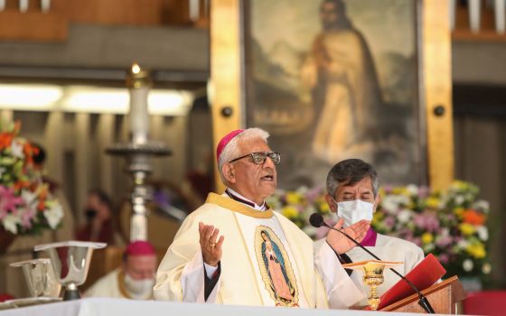Peruvian Archbishop Hector Miguel Cabrejos Vidarte, president of the Latin American bishops' council, or CELAM, concelebrates Mass during the opening of the Sixth Ecclesial Assembly of Latin America and the Caribbean at the Basilica of Our Lady of Guadalu