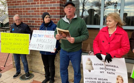 David Lorenz, Maryland director for the Survivors Network of those Abused by Priests, speaks at a sidewalk news conference outside the U.S. Conference of Catholic Bishops gathering in Baltimore on Wednesday, Nov. 16, 2022. (AP Photo/Peter Smith)