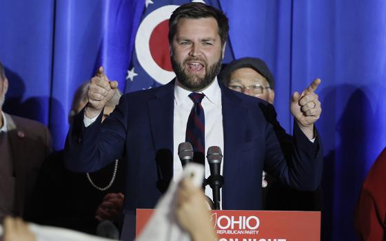 Republican U.S. Sen.-elect JD Vance speaks during an election night watch party Nov. 8 in Columbus, Ohio. (AP photo/Jay LaPrete)