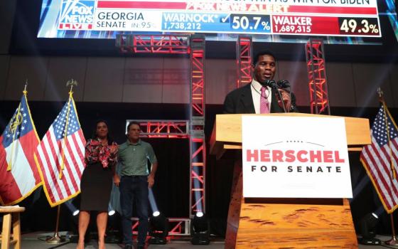 Republican Senate candidate Herschel Walker gives a concession speech in Atlanta Dec. 6 after losing a midterm runoff election in Georgia to his Democratic challenger, Sen. Raphael Warnock. (CNS/Reuters/Alyssa Pointer)