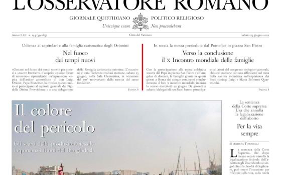 The front page of L'Osservatore Romano, the Vatican newspaper, from June 25, 2022. (CNS photo/L’Osservatore Romano)