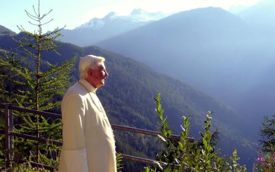 Pope Benedict XVI poses in Alpeggio Pileo near his summer residence in Les Combes, at the Valle d'Aosta in northern Italy, July 14, 2005. Pope Benedict died Dec. 31, 2022, at the age of 95 in his residence at the Vatican. (CNS photo/Reuters/Vatican Pool)