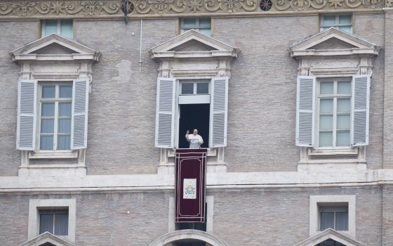 Pope Francis leads the Angelus from the window of his studio overlooking St. Peter's Square at the Vatican Jan. 3, 2021.  (CNS photo/Vatican Media)