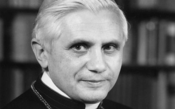 Then-Archbishop Joseph Ratzinger, who later became Pope Benedict XVI, is pictured in this file photo May 28, 1977.  (CNS photo/KNA)