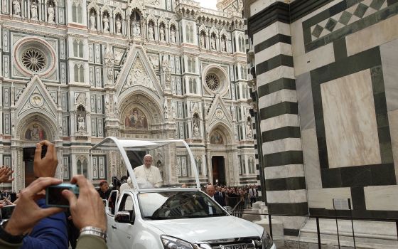 Pope Francis arrives outside the the Cathedral of Santa Maria del Fiore in Florence, Italy, in this Nov. 10, 2015, file photo. (CNS photo/Paul Haring)