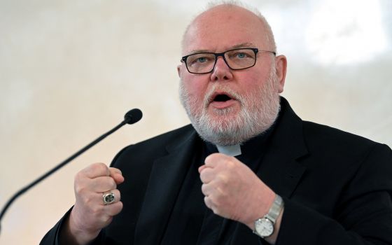 German Cardinal Reinhard Marx of Munich and Freising gives a statement on the Munich abuse report to the media Jan. 27, 2022. (CNS photo/Sven Hoppe, pool via Reuters)