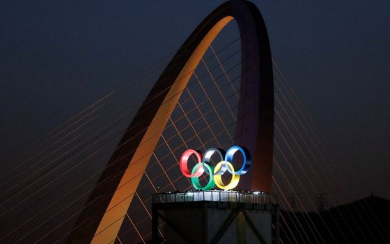 The Olympic rings are seen at the Shougang Park ahead of the Beijing 2022 Winter Olympics Feb. 2. (CNS/Reuters/Florence Lo)