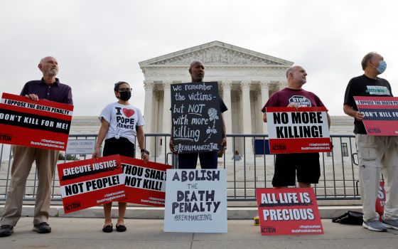 Demonstrators in Washington rally against the death penalty outside the Supreme Court building Oct. 13, 2021. (CNS photo/Jonathan Ernst, Reuters)