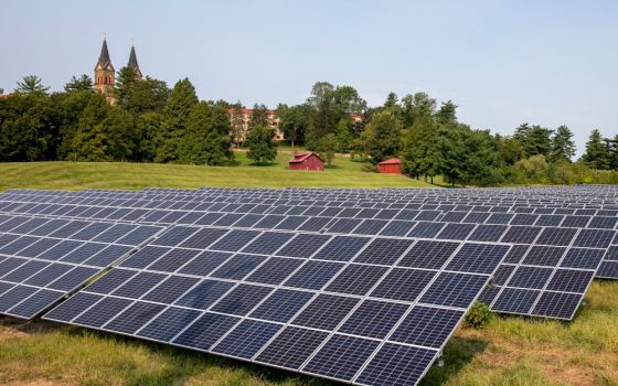 Solar panels are seen on the campus of St. Meinrad Archabbey and its seminary in Spencer County, Indiana, Sept. 11, 2021. (CNS/The Criterion/courtesy Saint Meinrad Archabbey)