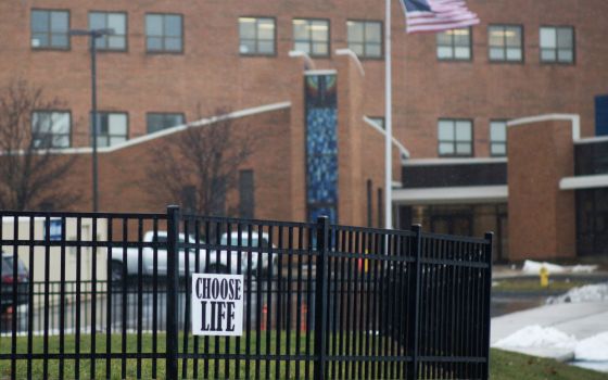 A pro-life sign is seen in front of Covington Catholic High School in Park Hills, Kentucky, Jan. 23, 2019. (CNS/Reuters/Madalyn McGarvey)