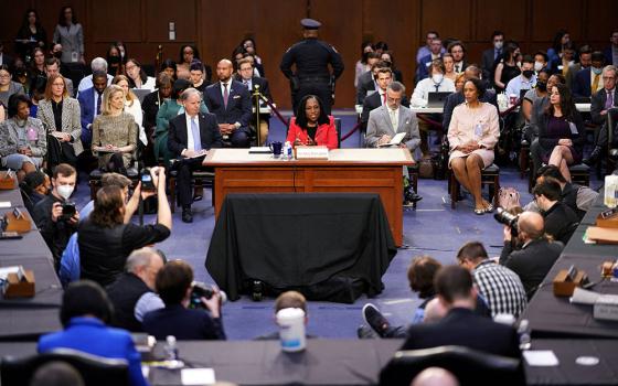 Supreme Court nominee Ketanji Brown Jackson, a federal appeals court judge, participates in her confirmation hearing before the Senate Judiciary Committee on Capitol Hill in Washington March 22. (CNS/Doug Mills, Pool via Reuters)
