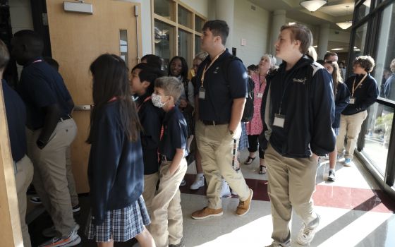 Students in grades 6-12 begin their first day of school at Pope John Paul II Preparatory School in Hendersonville, Tenn., Aug. 5, 2021. (CNS photo/Rick Musacchio, Tennessee Register)