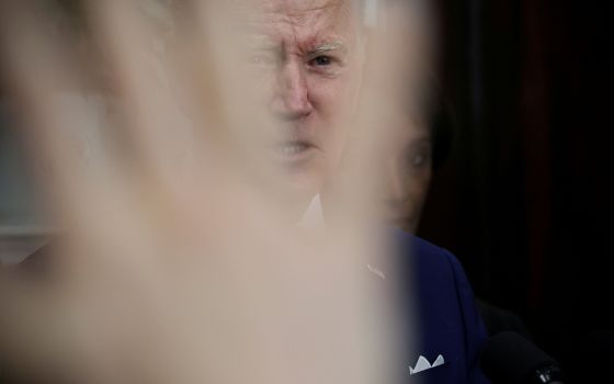President Joe Biden takes questions from reporters at the White House May 4 in Washington, after delivering remarks on economic growth, jobs, and deficit reduction. (CNS/Reuters/Evelyn Hockstein)