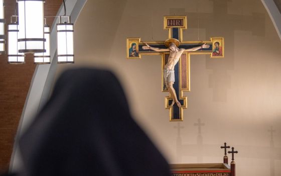 A crucifix is seen at Ss. Simon and Jude Cathedral in Pheonix May 10. Now retired Bishop Thomas J. Olmsted led a prayer vigil at the cathedral to end capital punishment. (CNS/Courtesy of Diocese of Phoenix)