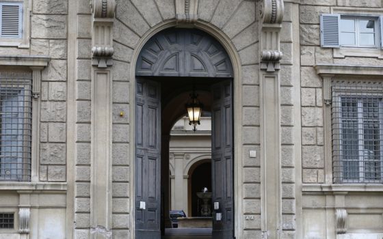 The main door at the headquarters of the Dicastery for the Doctrine of the Faith is seen at the Vatican Feb. 15. (CNS/Paul Haring)