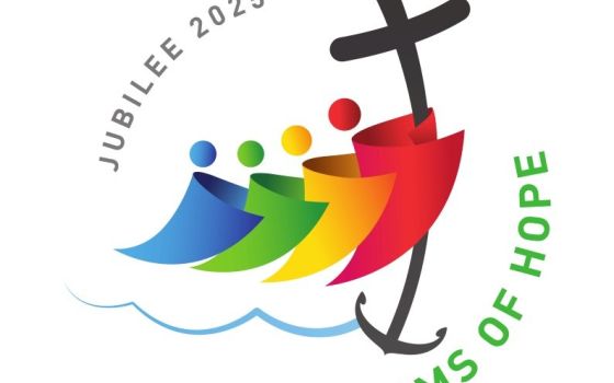 This is the logo chosen by the Vatican for the Holy Year 2025. Pope Francis has chosen the theme, "Pilgrims of Hope," for the jubilee year, which is marked by pilgrimages, prayer, repentance and acts of mercy. (CNS photo/Vatican Media)