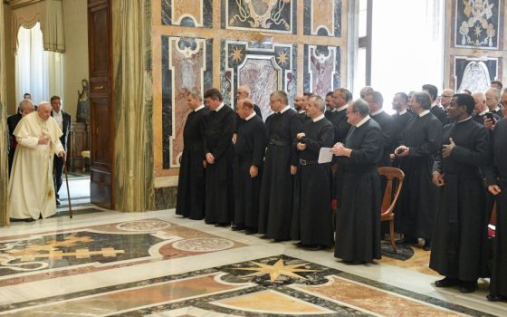 Pope Francis meets with participants attending the general chapters of the Order of the Mother of God, the Basilians of St. Josaphat and the Congregation of the Mission at the Vatican July 14, 2022. (CNS photo/Vatican Media)