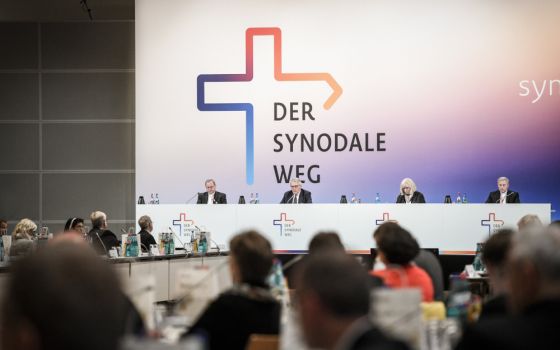Leaders of the second Synodal Assembly are pictured during its opening session in Frankfurt, Germany, in this Sept. 30, 2021, file photo. (CNS photo/Julia Steinbrecht, KNA)
