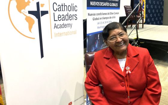 Magdalena Santa María, a sociologist from Peru, poses for a photo July 28, 2022, during a break at the Catholic Leaders Academy at The Catholic University of America in Washington.