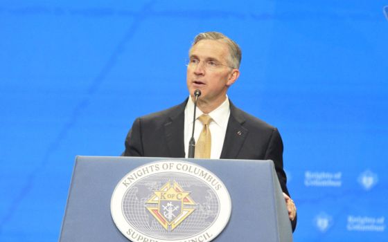 Supreme Knight Patrick Kelly, CEO of the Knights of Columbus, speaks Aug. 2 during the fraternal order's 140th Supreme Convention in Nashville, Tennessee. (CNS/Tennessee Register/Andy Telli)