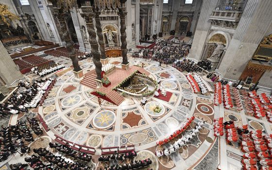 Pope Francis leads a consistory for the creation of 20 new cardinals in St. Peter's Basilica Aug. 27 at the Vatican. (CNS/Vatican Media)