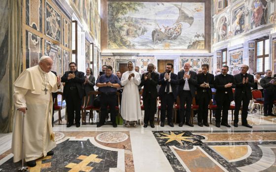 Pope Francis meets with members of Italy's Association of Professors of Liturgy in the Clementine Hall at the Vatican 