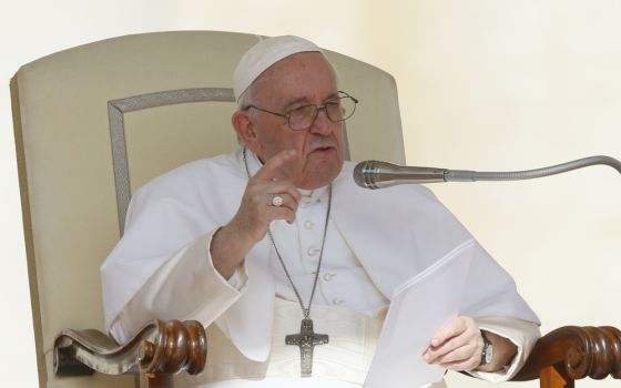 Pope Francis speaks during his general audience in St. Peter's Square at the Vatican Sept. 7, 2022.