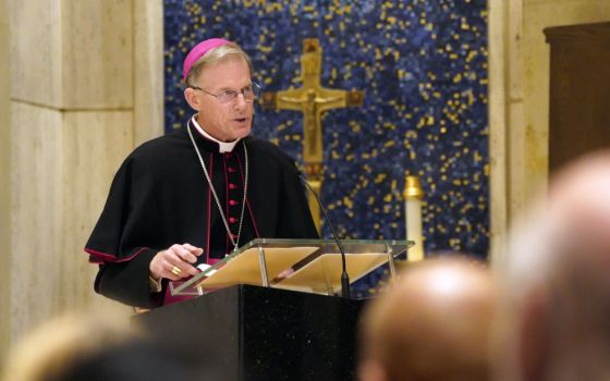 Archbishop John C. Wester of Santa Fe, N.M., offers a reflection on the urgent need for nuclear disarmament during a prayer service for United Nations diplomats at the Church of the Holy Family in New York City