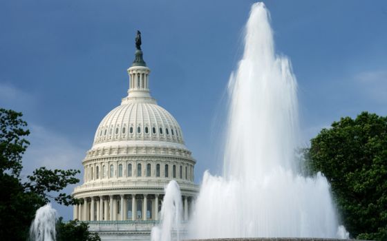 The dome of the U.S. Capitol in Washington is seen beyond a fountain Aug. 12. (CNS/Reuters/Kevin Lamarque)