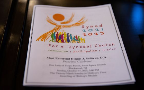 A program for a Mass opening the synod process in the Diocese of Camden, New Jersey, is seen at St. Agnes Church of Our Lady of Hope Parish Oct. 17, 2021, in Blackwood. (CNS/Catholic Star Herald/Dave Hernandez)