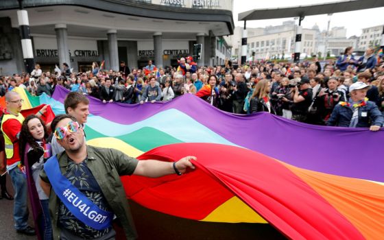 People take part in the annual Belgian LGBT Pride Parade in central Brussels in this May 19, 2018, file photo. (CNS photo/Francois Lenoir, Reuters)