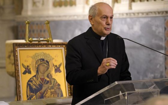 Archbishop Gabriele Caccia, the Vatican's permanent observer to the United Nations, speaks during a news conference addressing the state of affairs in war-ravaged Ukraine March 24, 2022, at St. Patrick's Cathedral in New York City