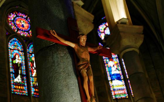 A crucifix is seen in Notre-Dame Basilica in Nice, France, Oct. 4, 2021. The next day, a report on clergy sexual abuse in the Catholic Church in France was released, showing there had been 3,000 abusers since the 1950s. (CNS/Reuters/Eric Gaillard)