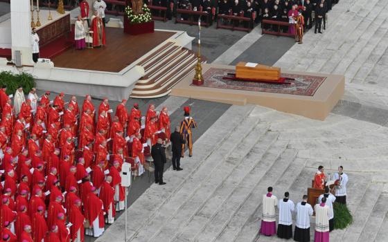 Pope Francis presides over the funeral Mass of Pope Benedict XVI in St. Peter's Square at the Vatican Jan. 5, 2023. (CNS photo/Chris Warde-Jones)