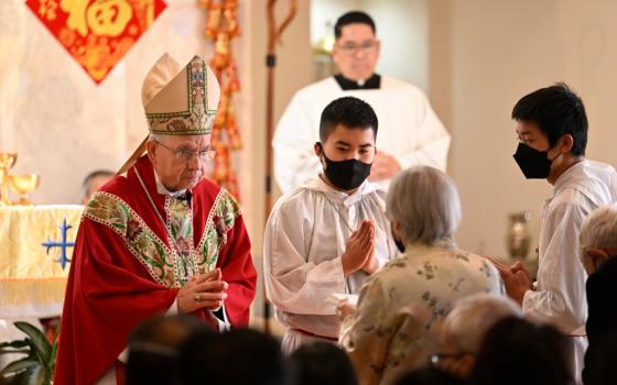Archbishop José H. Gomez of Los Angeles celebrates Mass for the Lunar New Year at St. Bridget's Chinese Catholic Church near downtown Jan. 22, 2023. (OSV News photo/John McCoy, Angelus News)