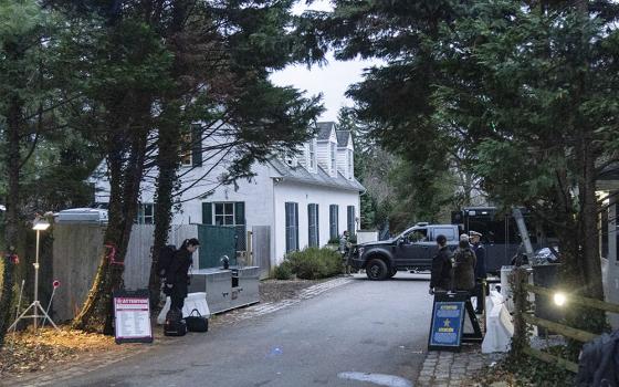 The access road to President Joe Biden's home in Wilmington, Delaware, is seen from a media van on Jan. 13. (AP/Carolyn Kaster)