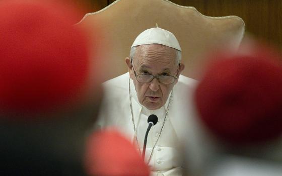 Pope Francis meets with cardinals Aug. 29, 2022, at the Vatican. The meeting was to reflect on the apostolic constitution Praedicate Evangelium ("Preach the Gospel") on the reform of the Roman Curia. (CNS/Vatican Media)