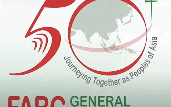 A large 50 contains the Asian continent in the O, with the words "Journeying Together as Peoples of Asia" underneath the O and FABC General Conference at the bottom of the logo.