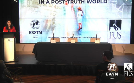 -	Montse Alvarado, president and chief operating officer of EWTN News, addresses the audience during the "Journalism in a Post-Truth World" conference, sponsored by EWTN and Franciscan University March 10-11 at the Museum of the Bible in Washington, D.C. (NCR screenshot)