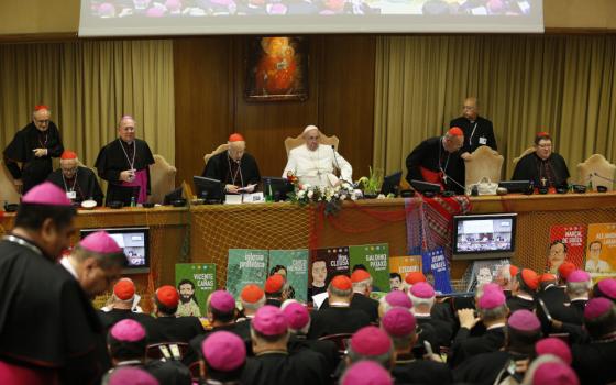  Pope Francis attends the final session of the Synod of Bishops for the Amazon at the Vatican Oct. 26, 2019. (CNS photo/Paul Haring)